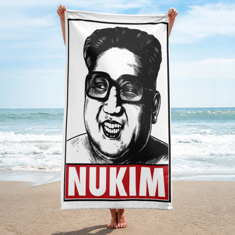 NUKIM "Nuke Him" OBEY Style Parody Kim Jong-Un Funny Political Beach Towel